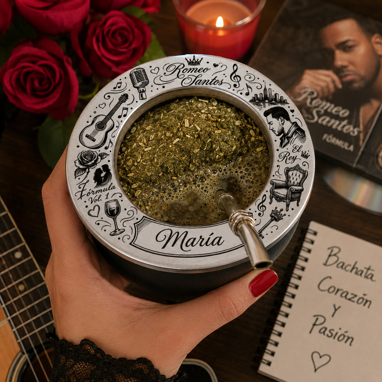 🌹Mate Romeo Santos Personalizadocon Nombre – Grabado Láser