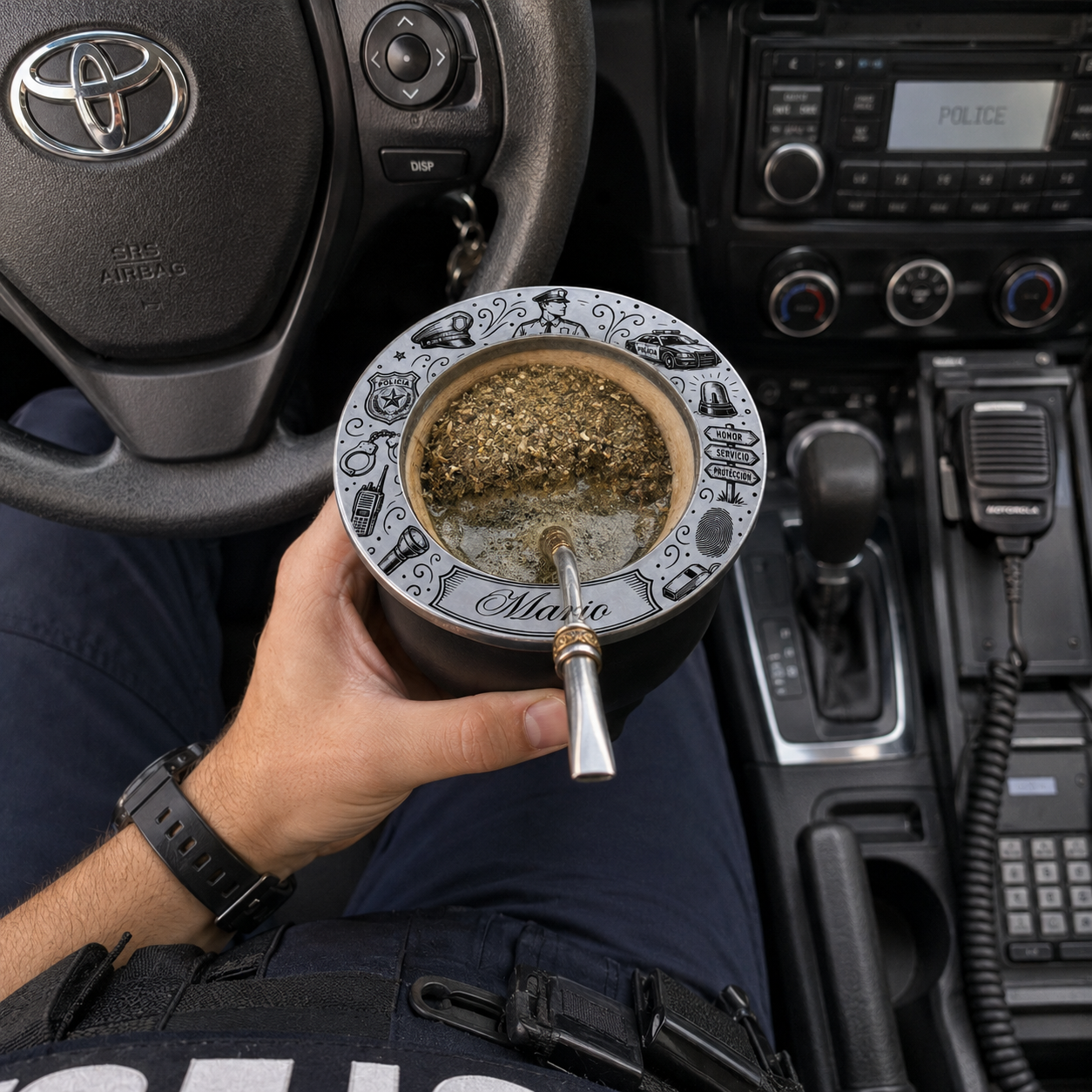 🚓 Mate Diseño Policia Personalizado con Nombre – Grabado Láser