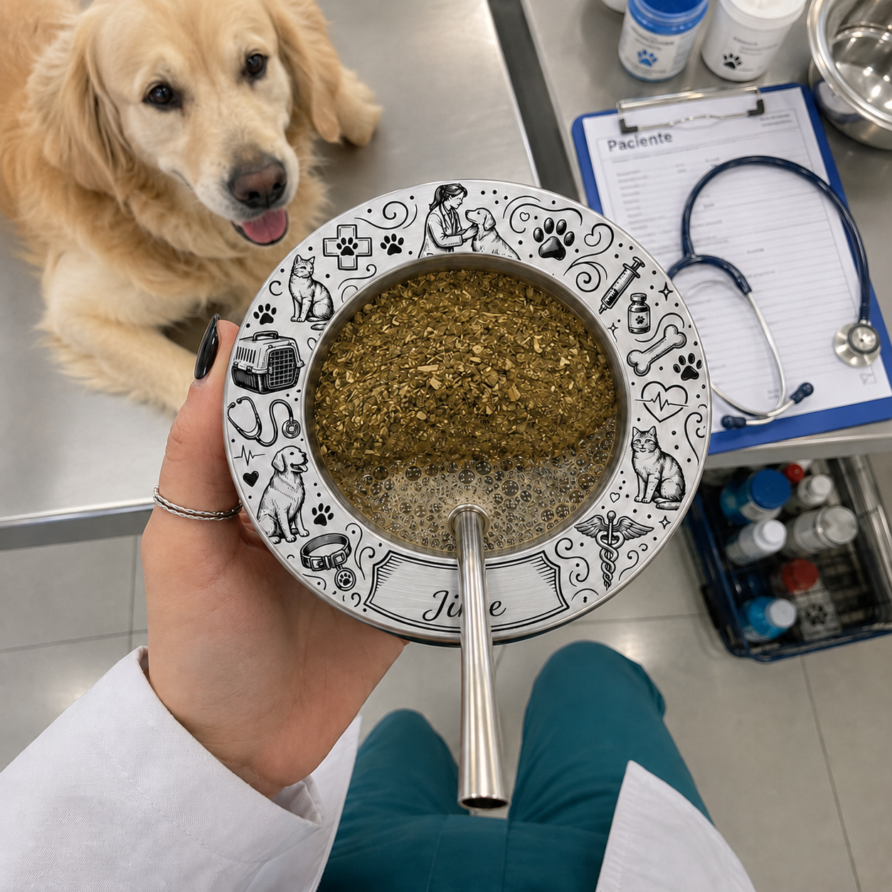 🐶 Mate Veterinaria Personalizado con Nombre – Grabado Láser