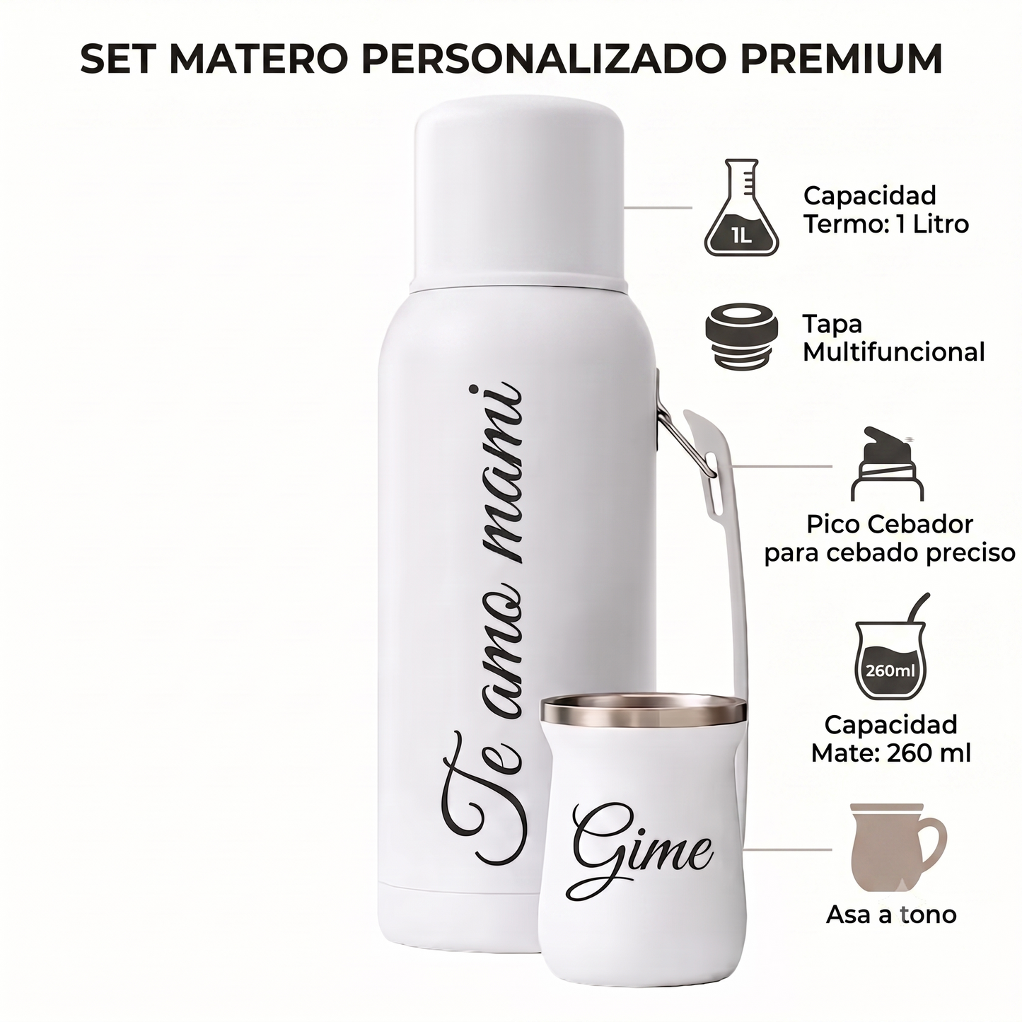 Mate Y Termo 1 Litro Grabado Personalizado Acero Inoxidable