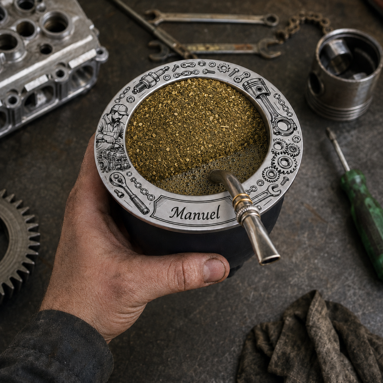 🧑‍🔧 Mate de Mecanica Personalizadocon Nombre – Grabado Láser