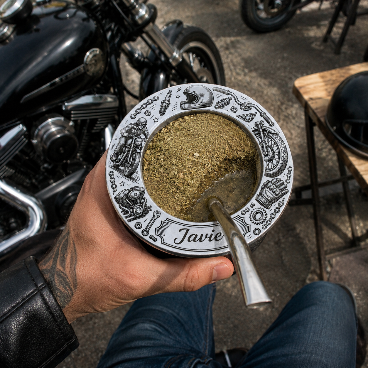 🏍️ Mate Motociclista Personalizadocon Nombre – Grabado Láser