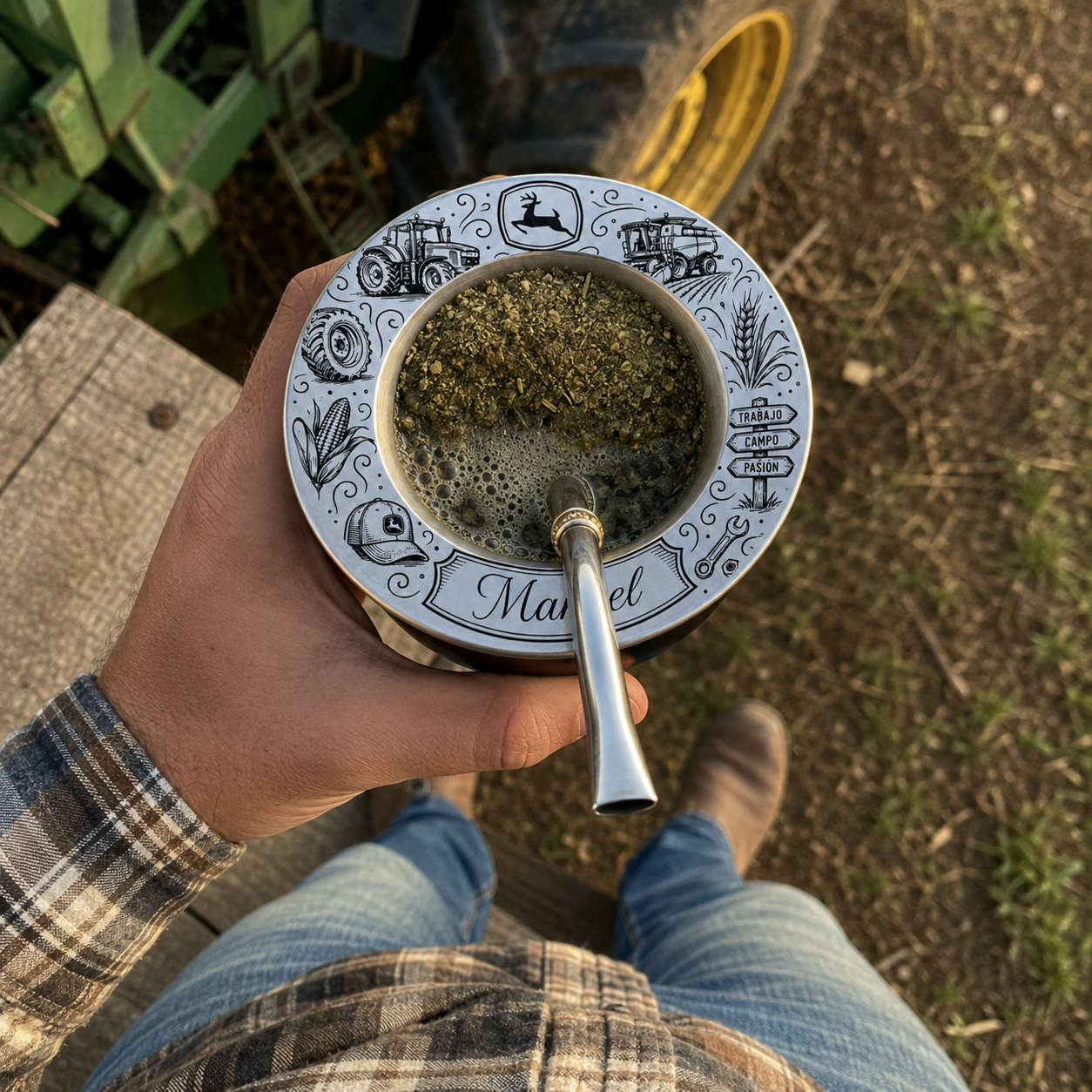 🚜 Mate Diseño Jhon Deree Personalizadocon Nombre – Grabado Láser