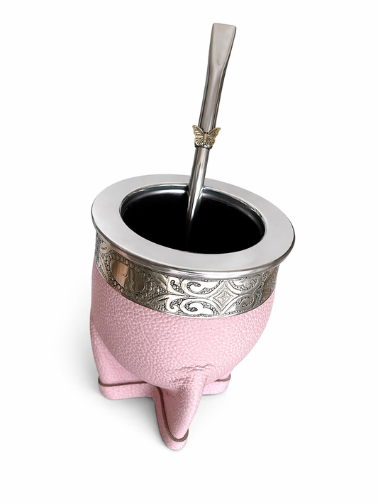 Mate Imperial Rosa Personalizado y Bombilla Mariposa