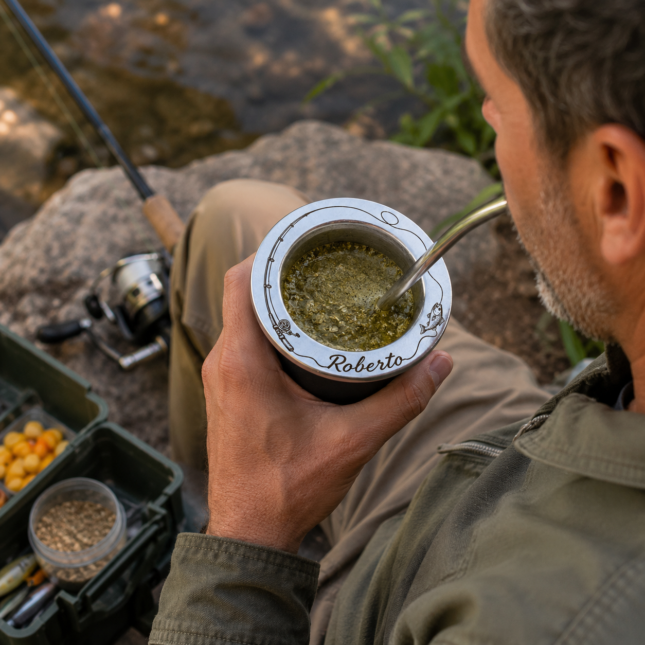 🎣 Mate de Pesca Personalizado con Nombre – Grabado Láser