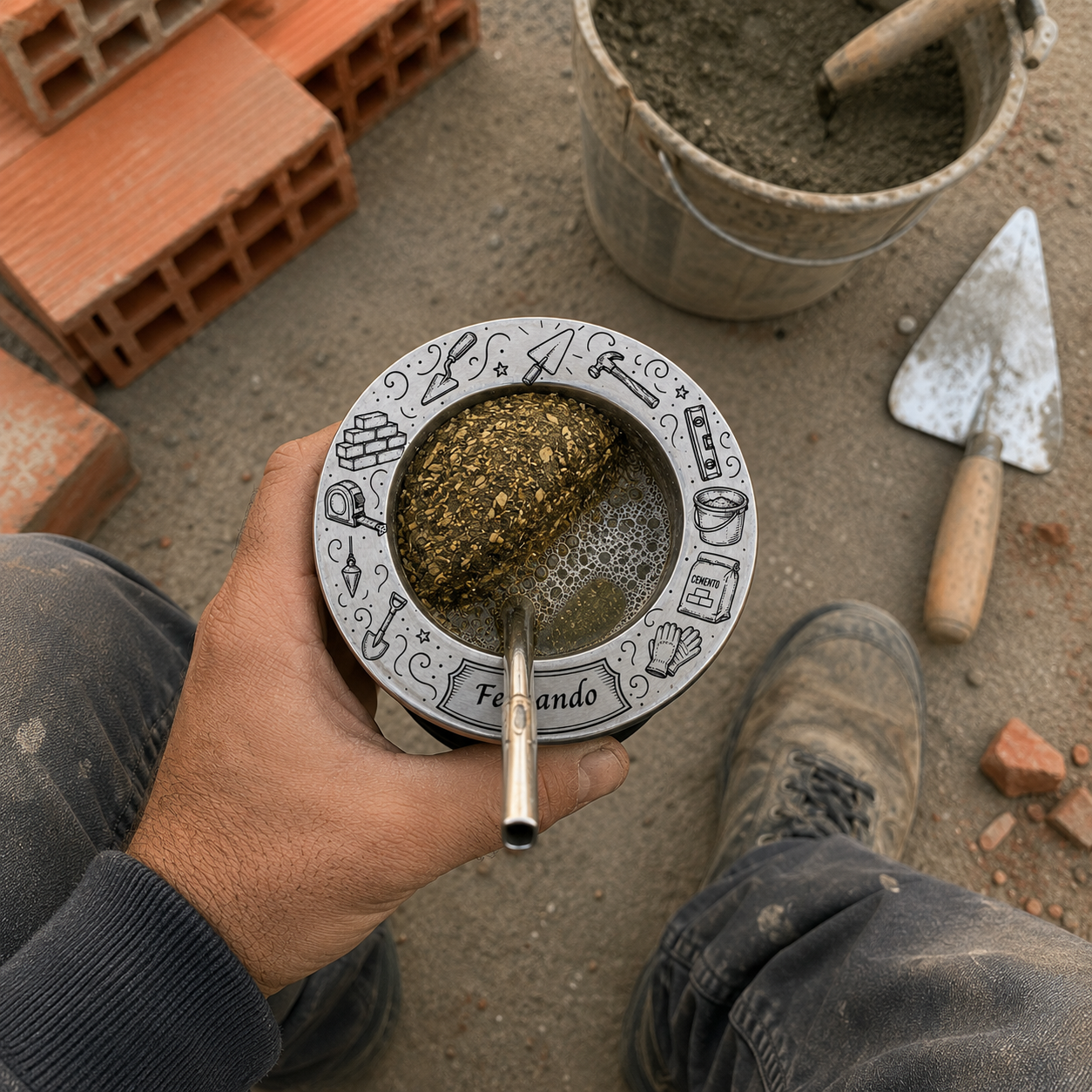 👷‍♂️ Mate Diseño Albañil Personalizado con Nombre – Grabado Láser