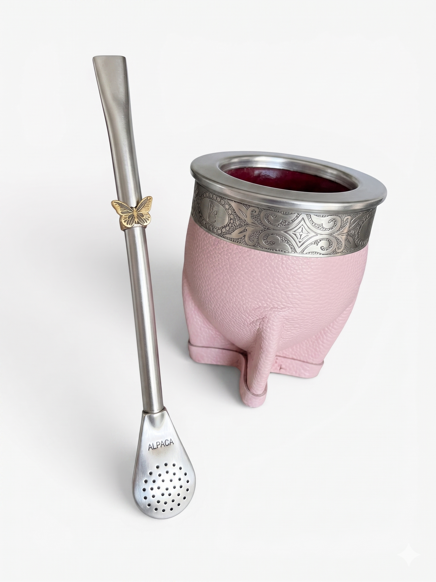 Mate Imperial Rosa Personalizado y Bombilla Mariposa