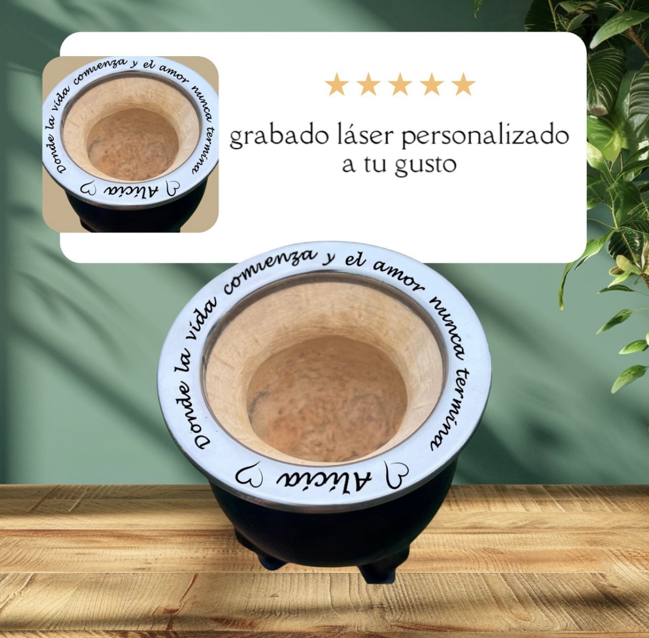 Mate clásico + Grabado Frases Nombres Personalizado en porongo